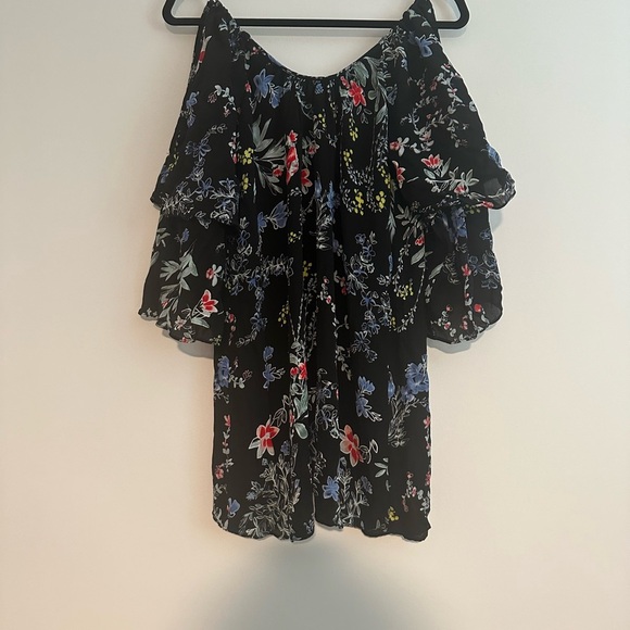 Parker Silk Black Floral Cold Shoulder Dress size XS - Picture 2 of 8